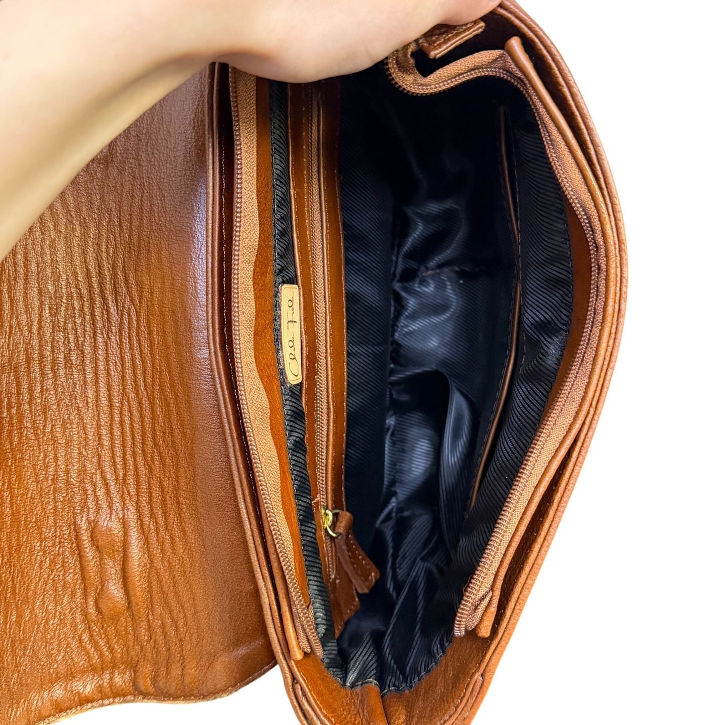 Chida Frida Brown Leather & Faux Fur Handbag With Gold-Tone Accents