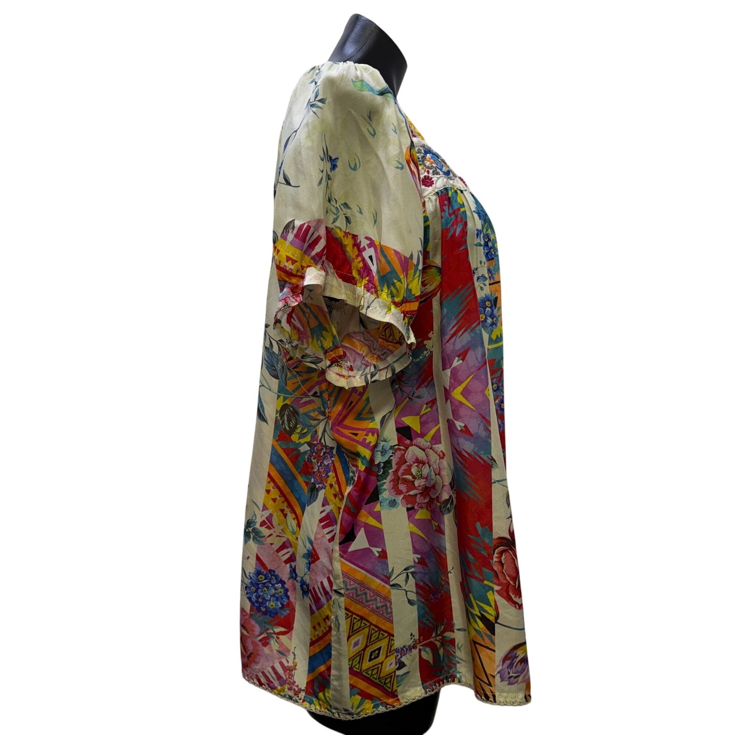 Johnny Was Multicolor Silk Blouse With Embroidered L