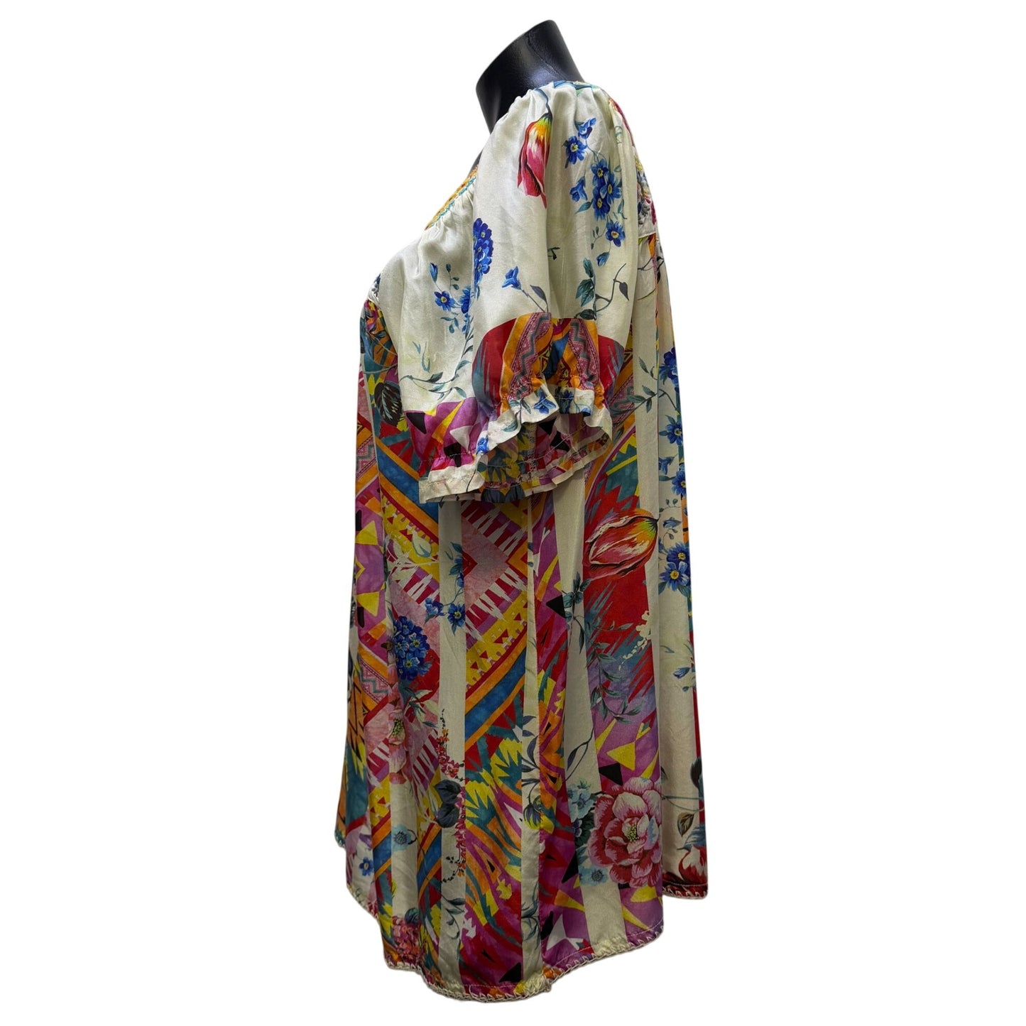 Johnny Was Multicolor Silk Blouse With Embroidered L
