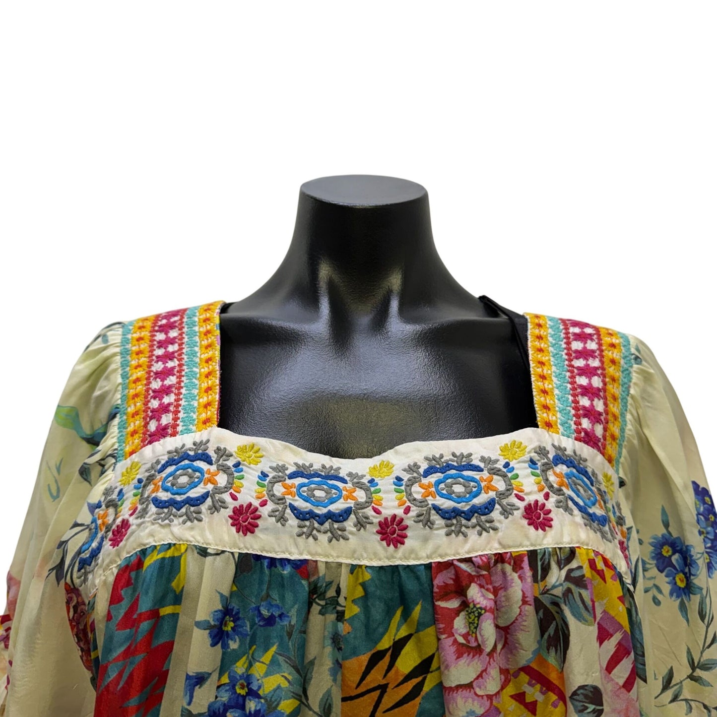 Johnny Was Multicolor Silk Blouse With Embroidered L