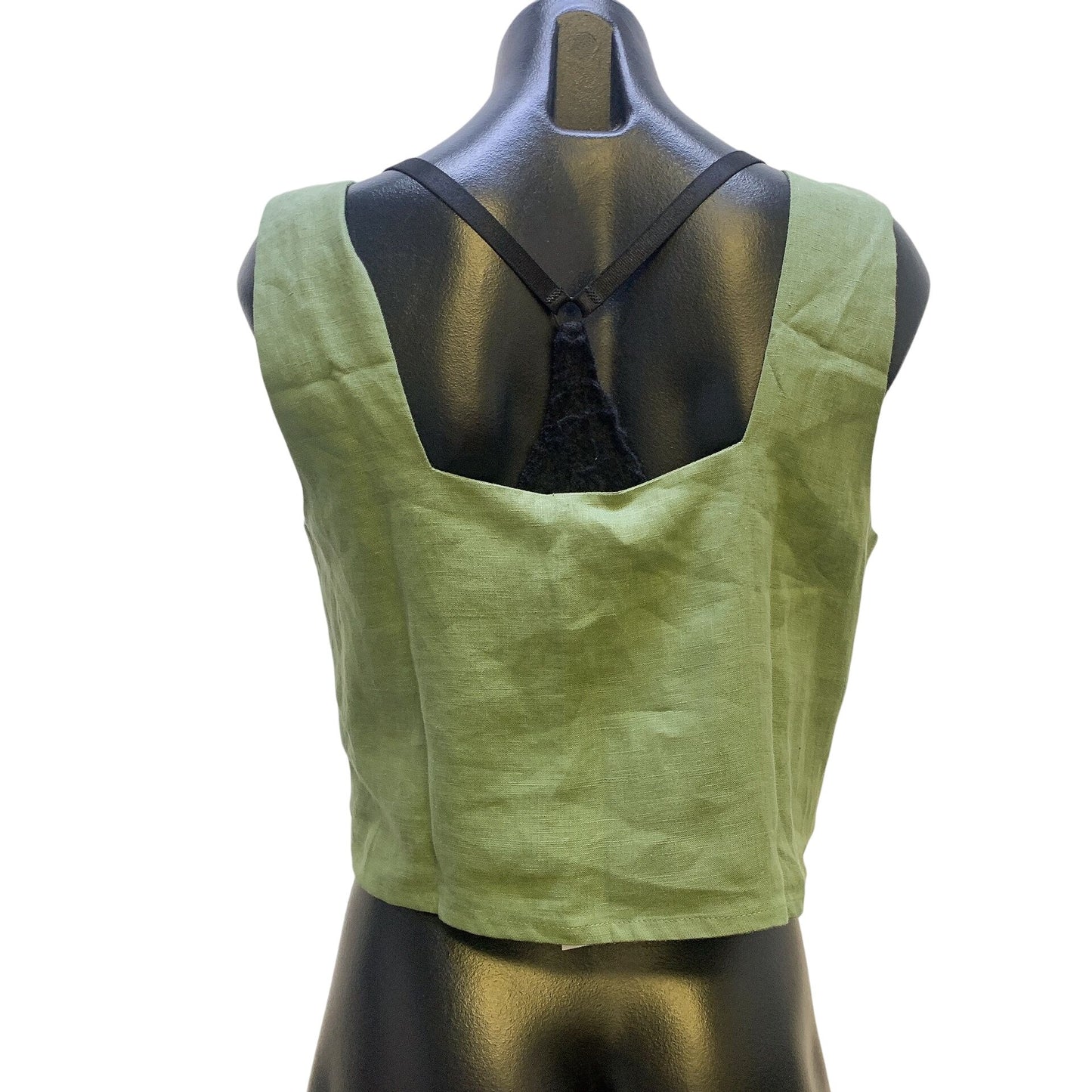 Free The Label Green Linen Crop Top & Wide-Leg Pants Set, Size Medium