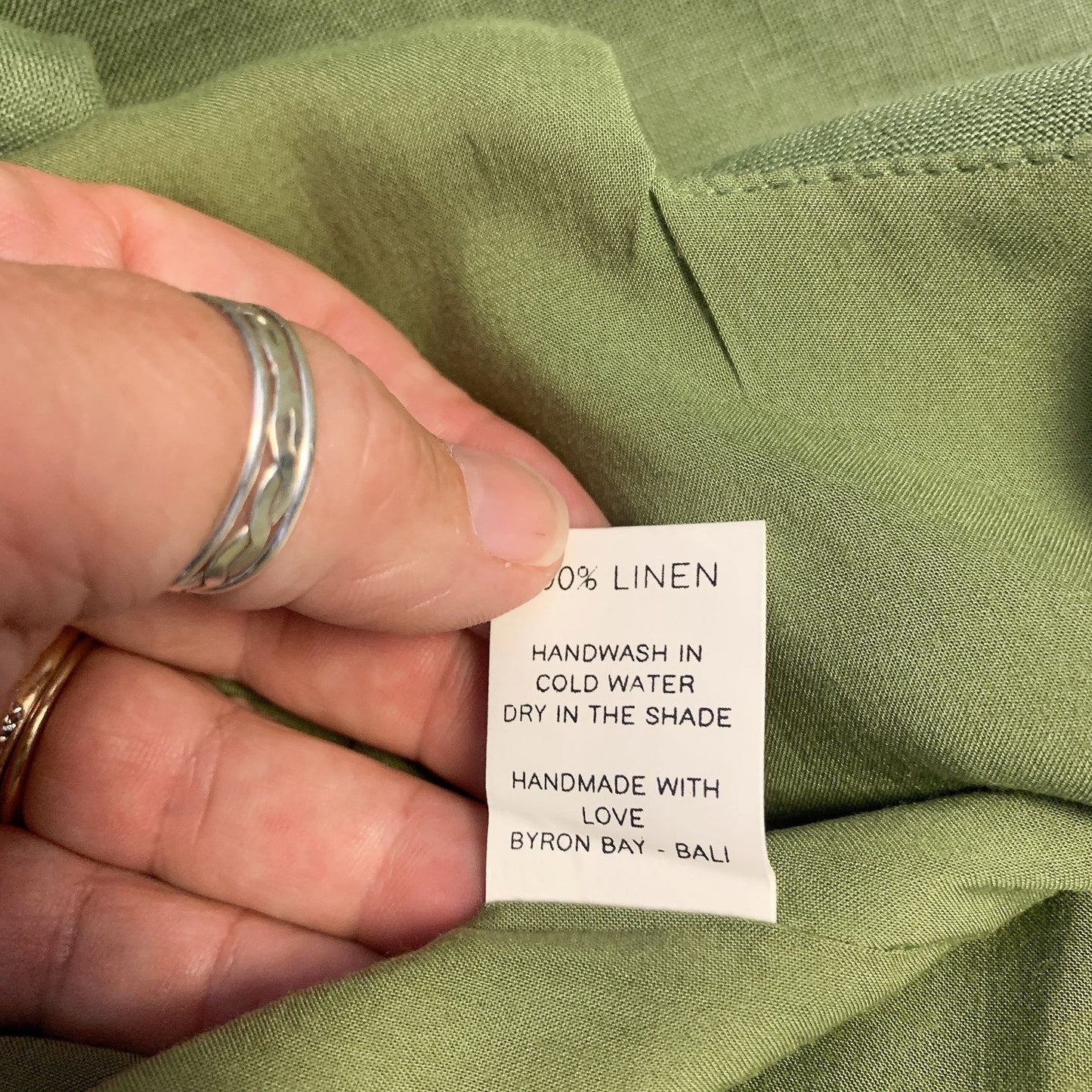 Free The Label Green Linen Crop Top & Wide-Leg Pants Set, Size Medium