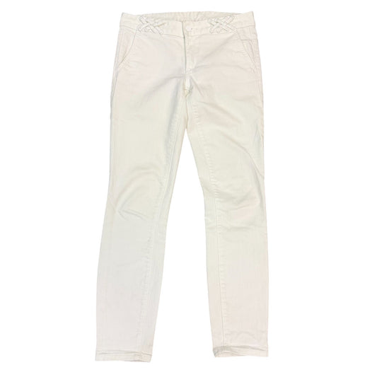 Tory Burch White Straight Leg Pants With Lattice Waist Detail Size 4/27