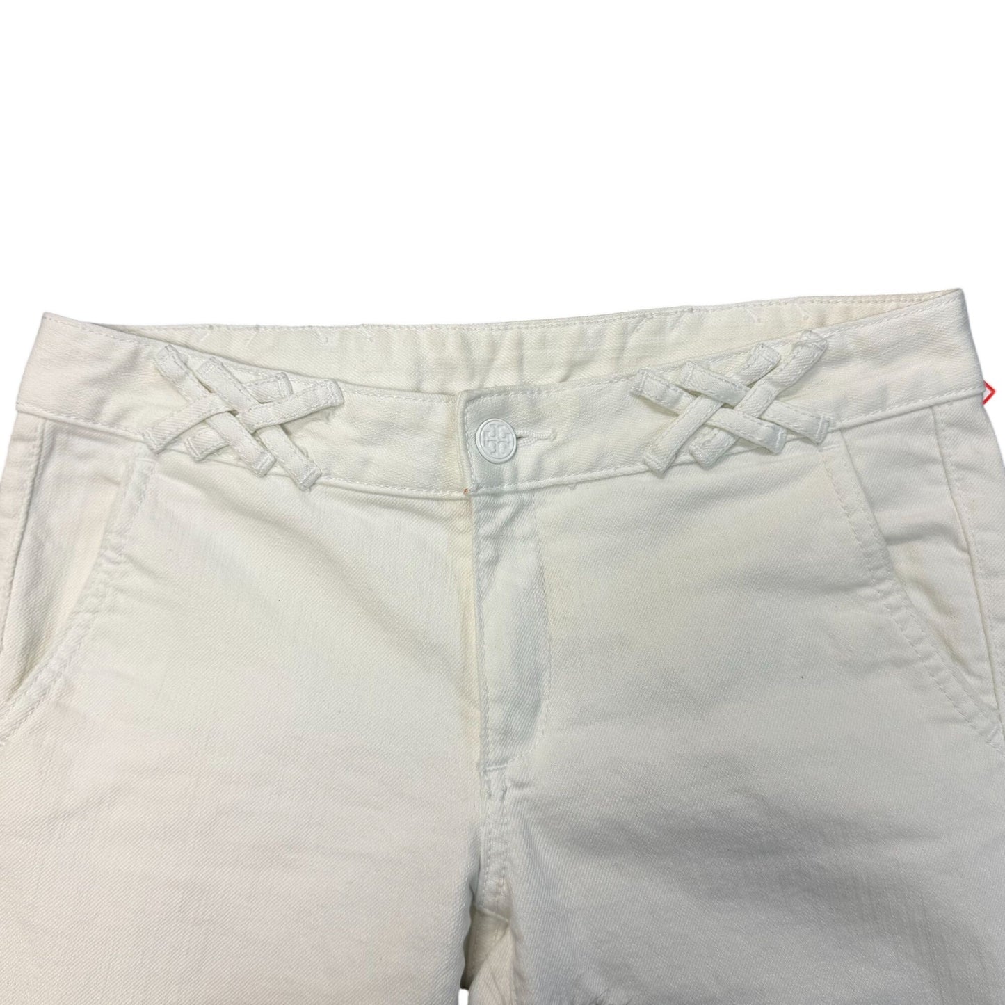 Tory Burch White Straight Leg Pants With Lattice Waist Detail Size 4/27
