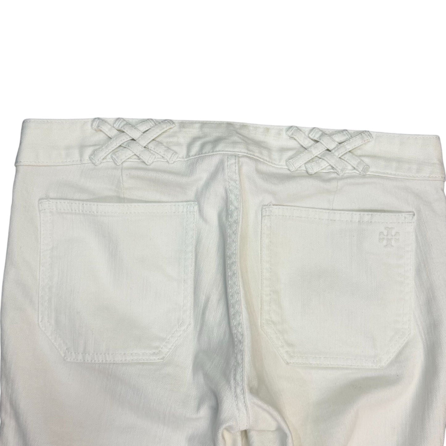 Tory Burch White Straight Leg Pants With Lattice Waist Detail Size 4/27