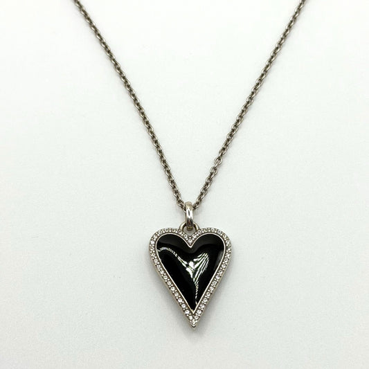 Brighton Dazzling Love Heart Necklace Black Crystal Reversible Silver Tone