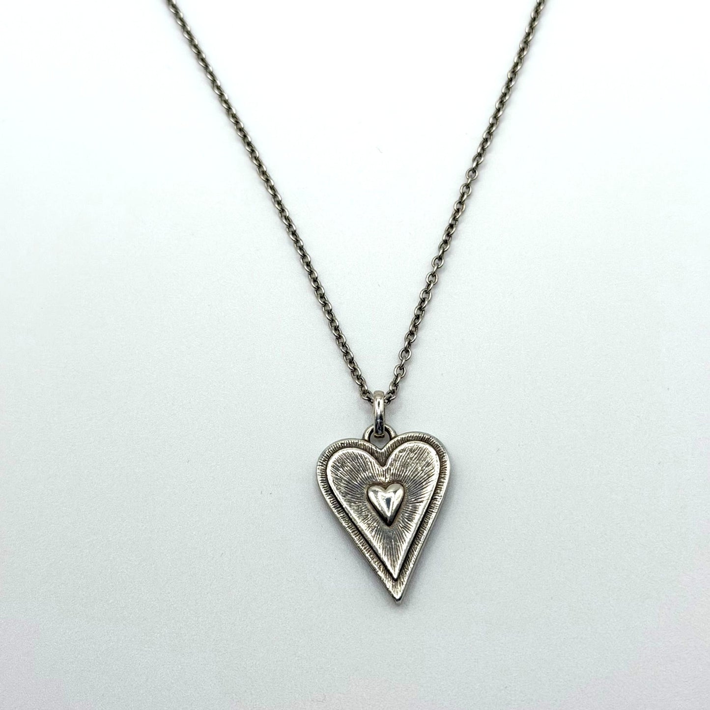Brighton Dazzling Love Heart Necklace Black Crystal Reversible Silver Tone