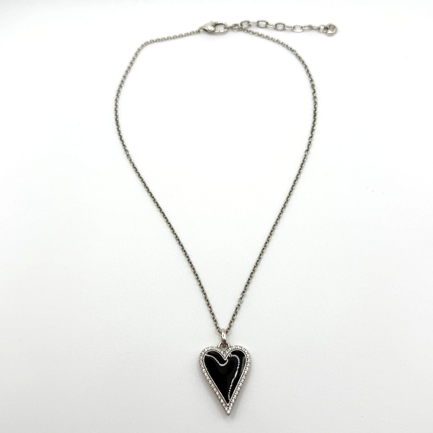 Brighton Dazzling Love Heart Necklace Black Crystal Reversible Silver Tone