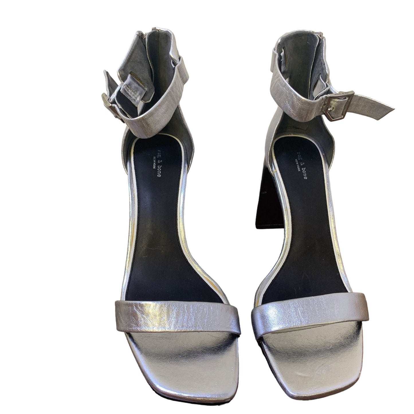 Rag & Bone Metallic Ankle Strap Sandal Heels Silver 9