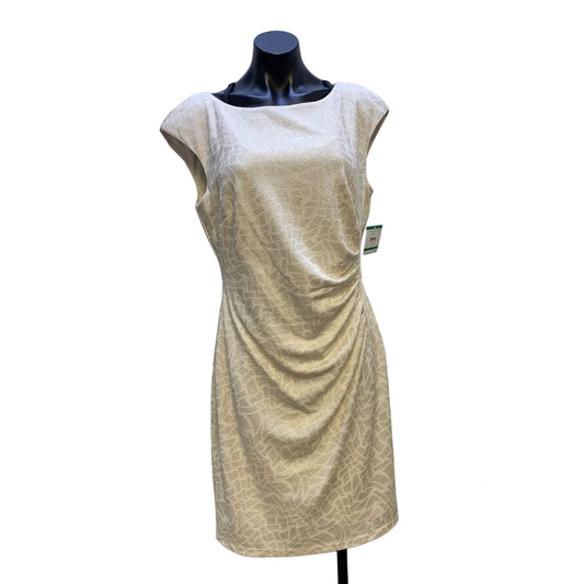 NWT Anne Klein Ivory & Gold Side Ruched Sleeveless Dress Size Large