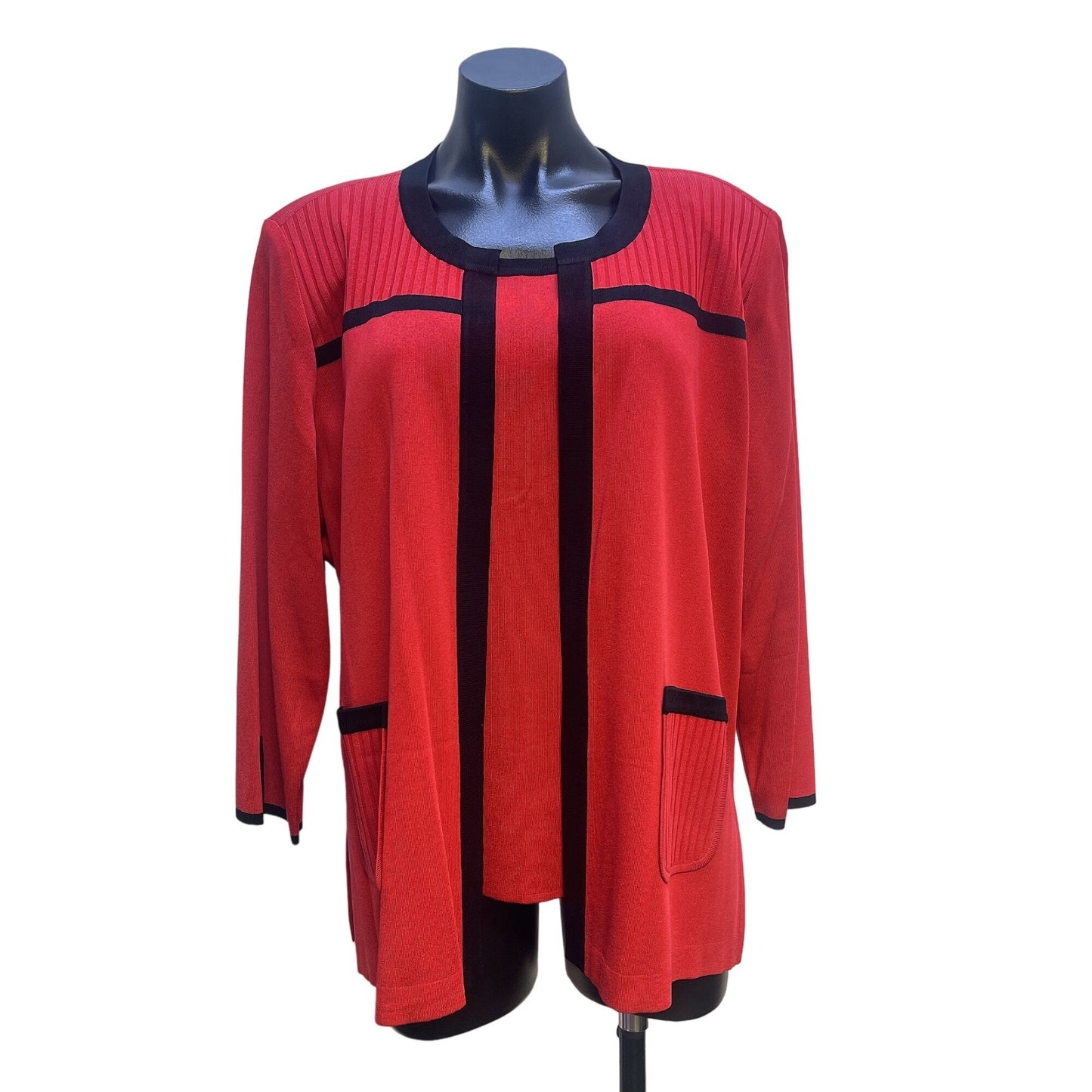 Misook Red & Black Women's 2-Piece Set Long Sleeve Cardigan & Sleeveless Top Size 1X