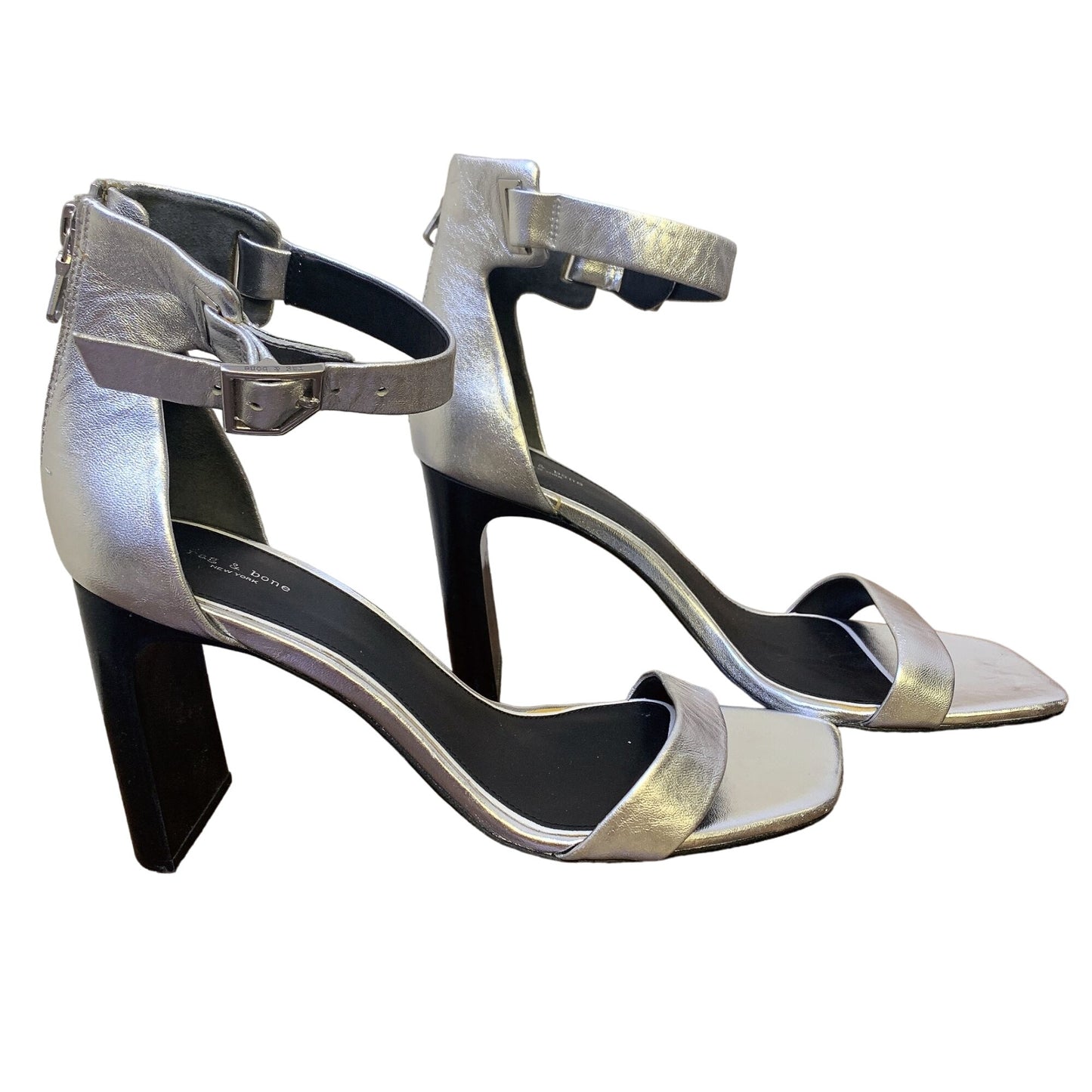 Rag & Bone Metallic Ankle Strap Sandal Heels Silver 9