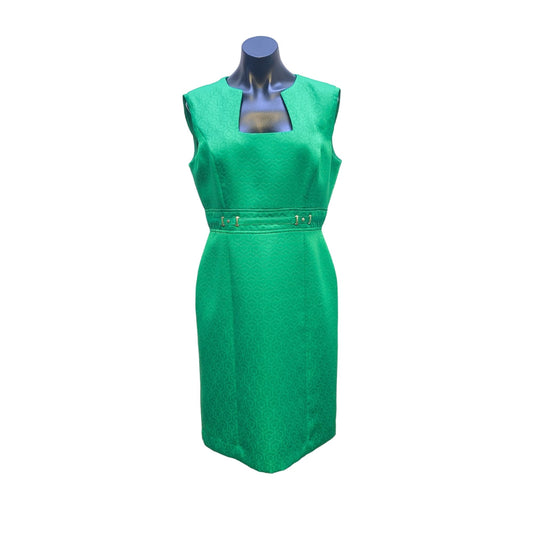 Tahari Green Checkered Sleeveless Dress Belted Size 10