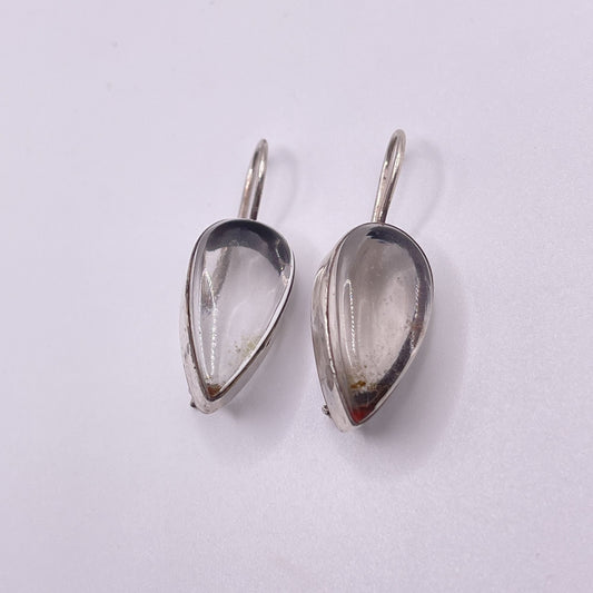 Vintage 925 Sterling Silver Clear Quartz Dangle Earrings