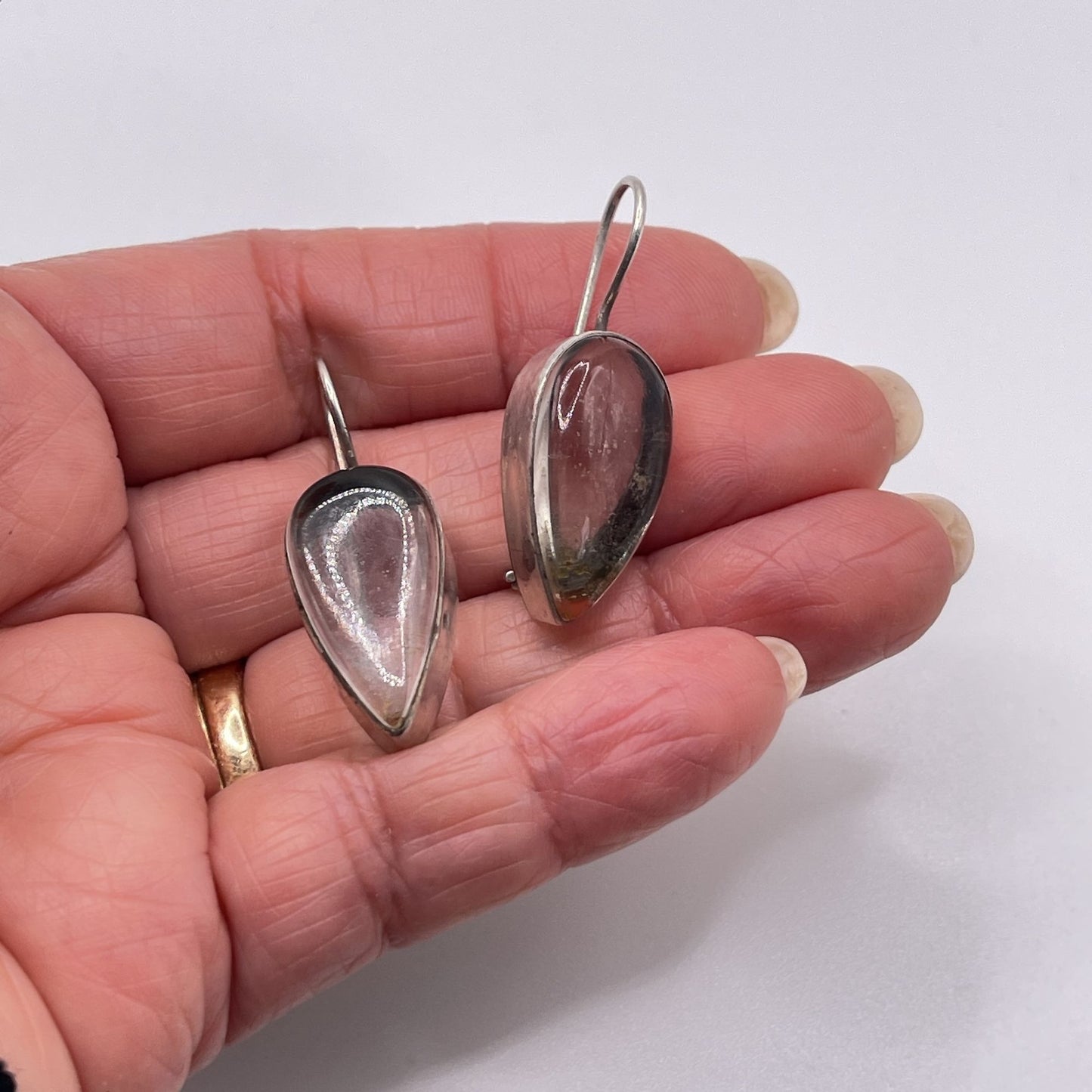 Vintage 925 Sterling Silver Clear Quartz Dangle Earrings