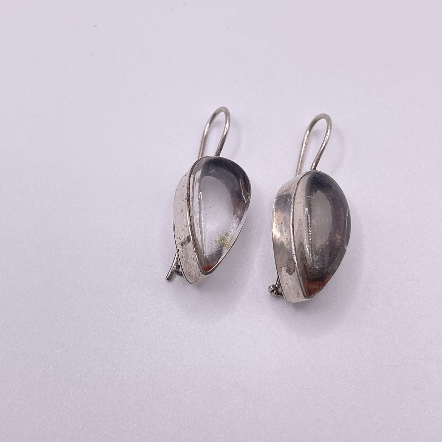 Vintage 925 Sterling Silver Clear Quartz Dangle Earrings