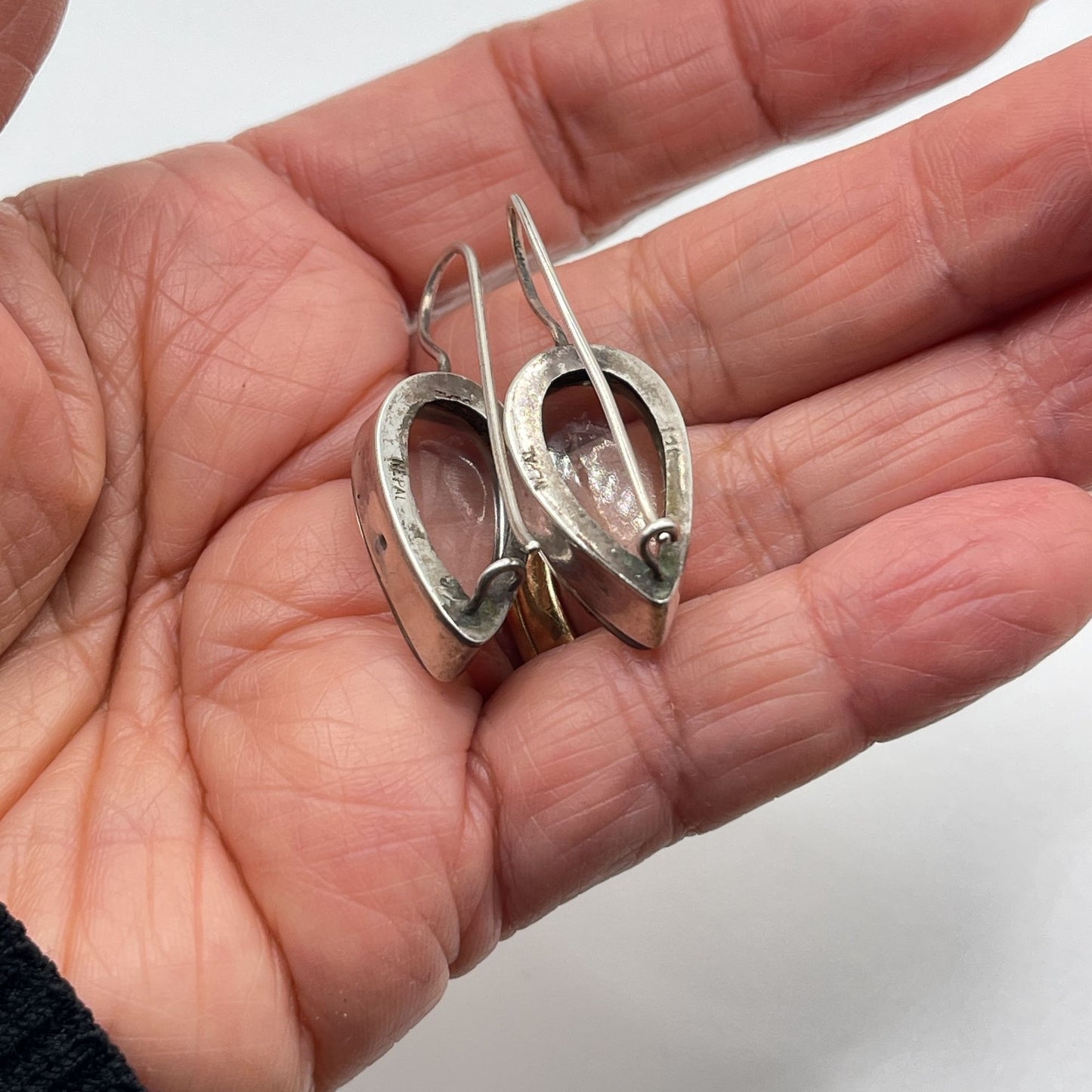 Vintage 925 Sterling Silver Clear Quartz Dangle Earrings