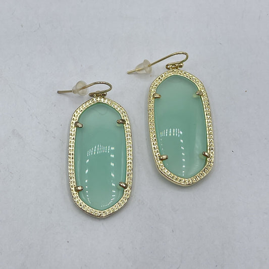 Kendra Scott Green Stone Gold-Tone Oval Drop Earrings