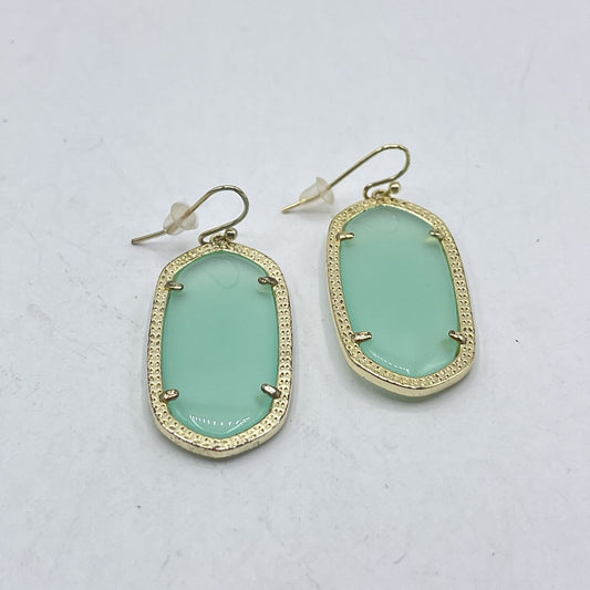 Kendra Scott Green Stone Gold-Tone Oval Drop Earrings