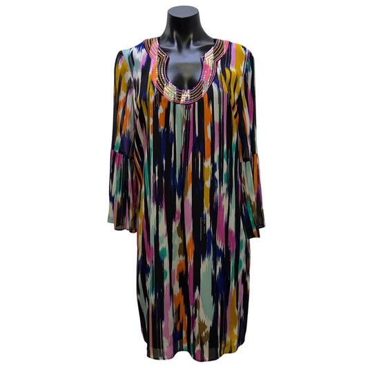 Trina Turk Multicolor Printed Dress With Bell Sleeves Size M