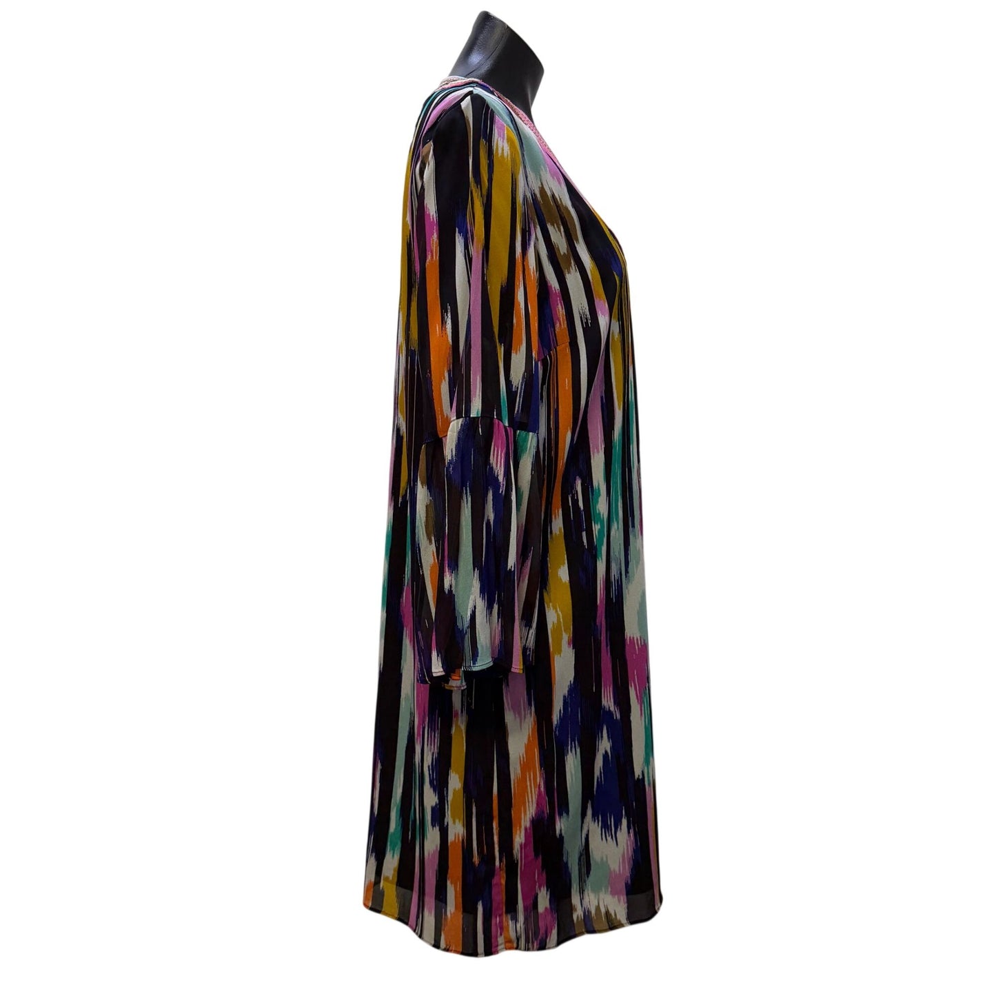 Trina Turk Multicolor Printed Dress With Bell Sleeves Size M