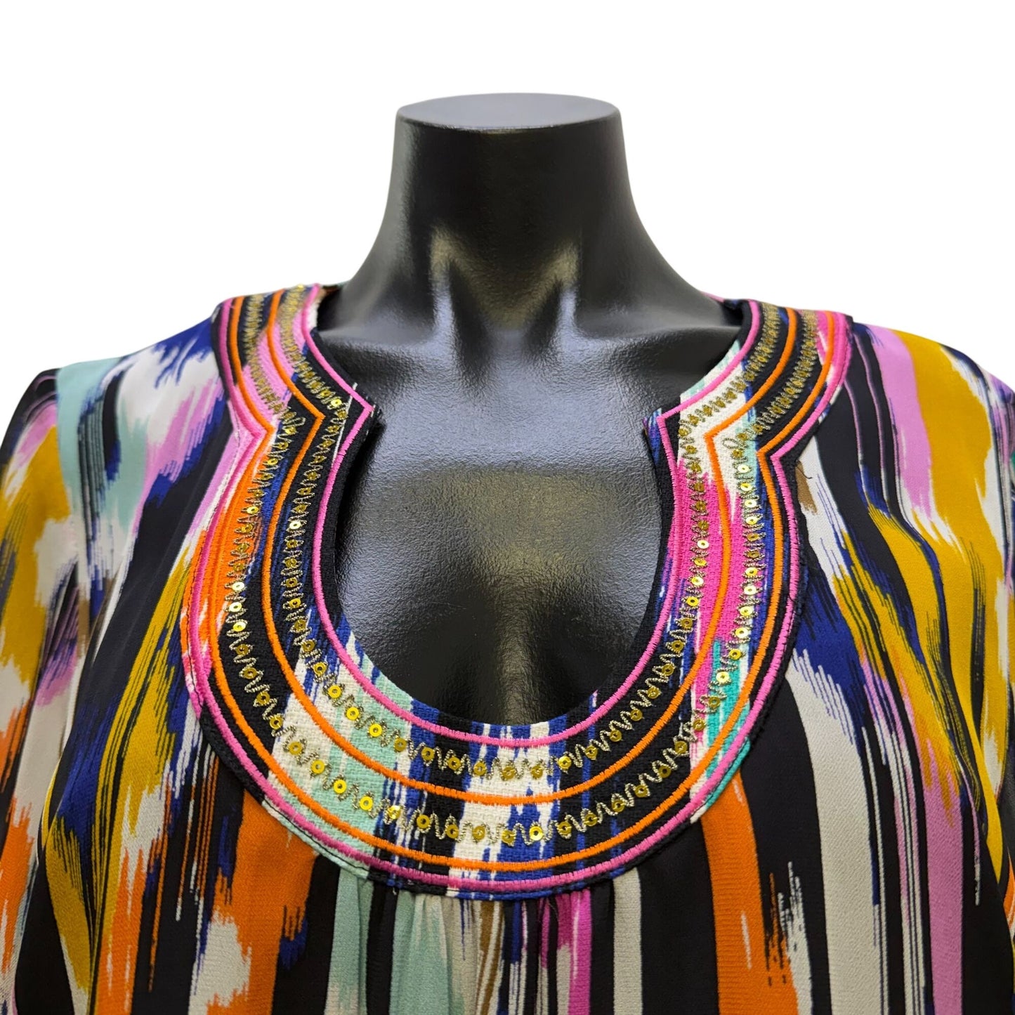 Trina Turk Multicolor Printed Dress With Bell Sleeves Size M