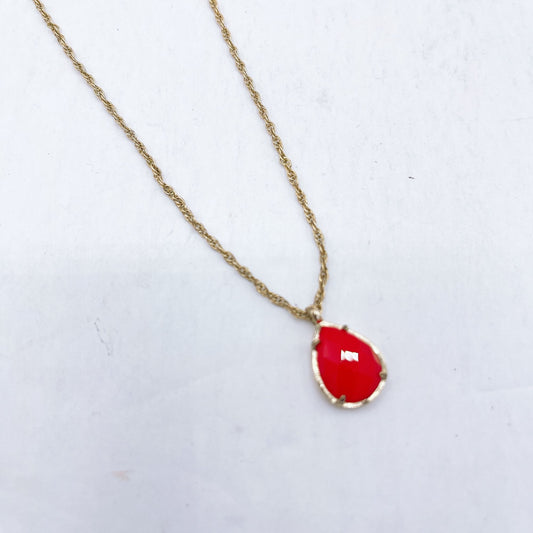Kendra Scott Red Tear Drop Gold Necklace Small