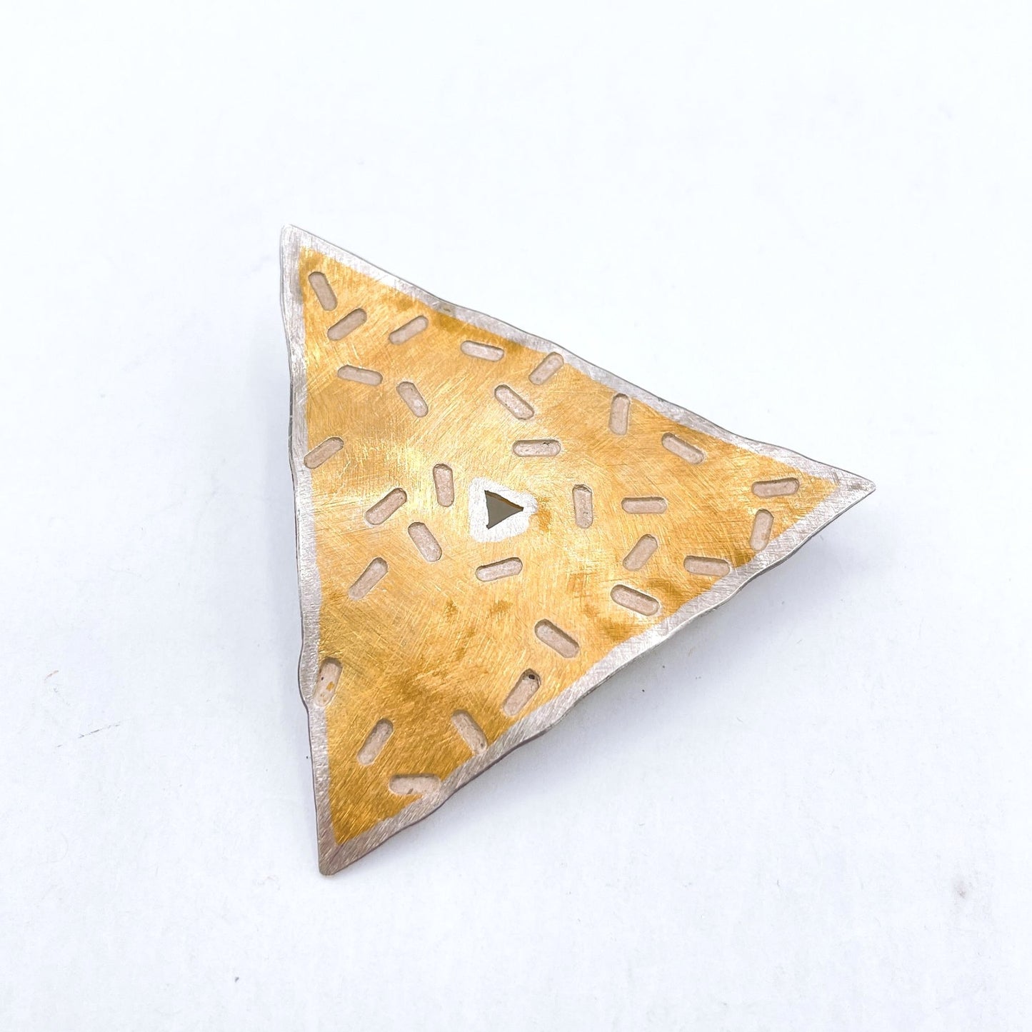 Jan Suchodolski 925 Sterling Gold Tone Modernist Brutalist Triangle Pin