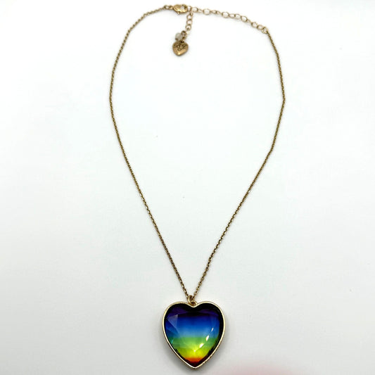 Betsey Johnson Rainbow Heart Pendant Necklace Gold-Tone