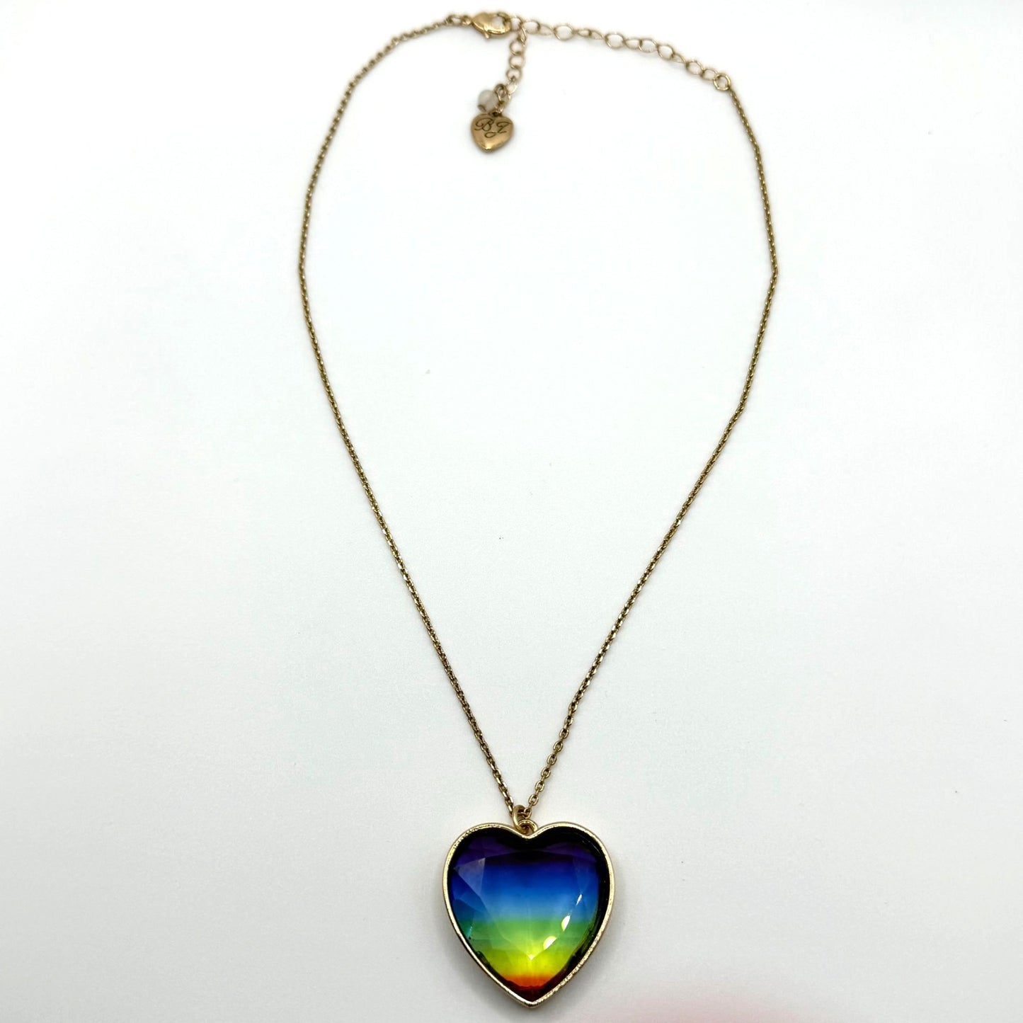 Betsey Johnson Rainbow Heart Pendant Necklace Gold-Tone