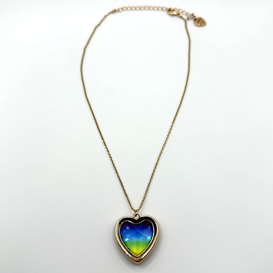 Betsey Johnson Rainbow Heart Pendant Necklace Gold-Tone