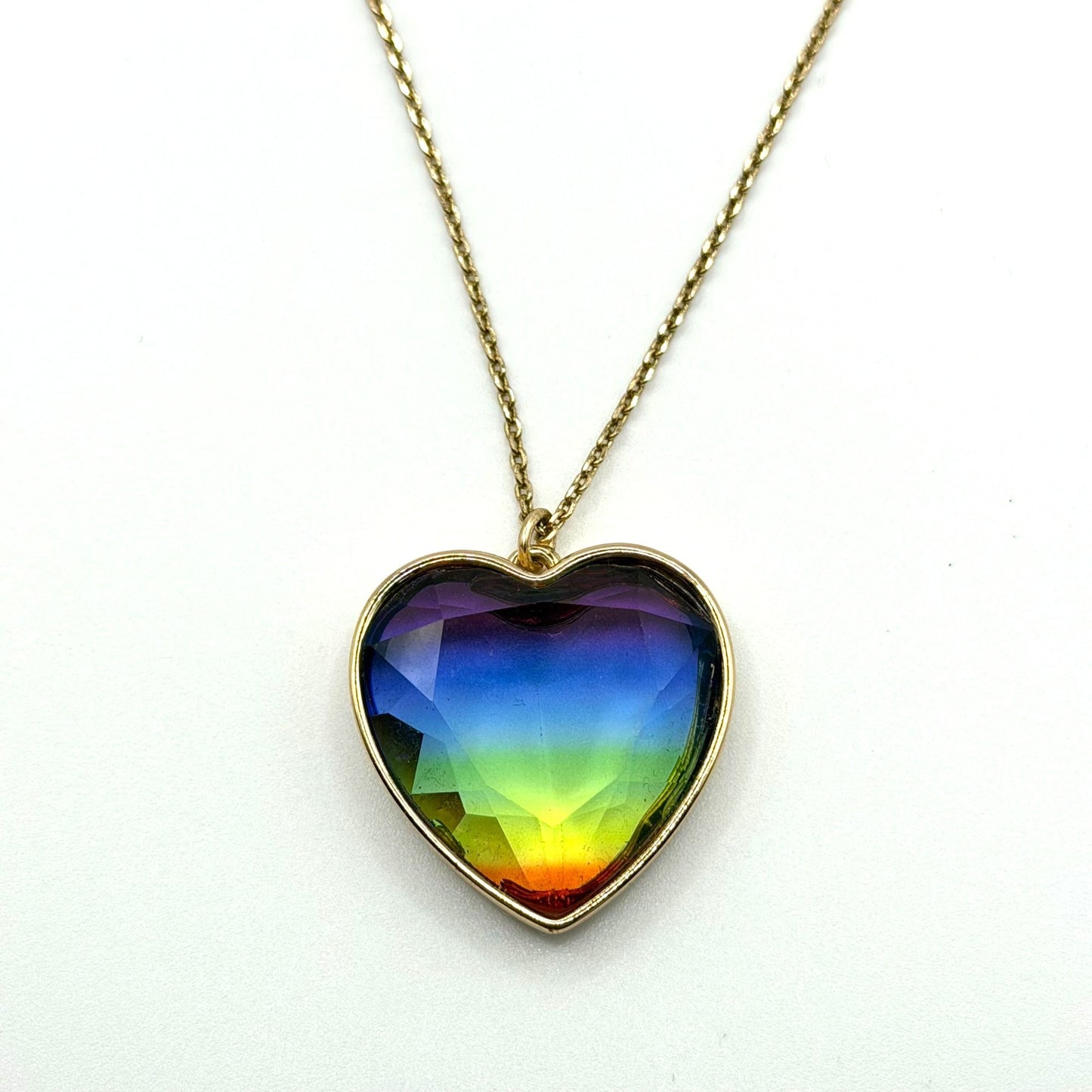 Betsey Johnson Rainbow Heart Pendant Necklace Gold-Tone