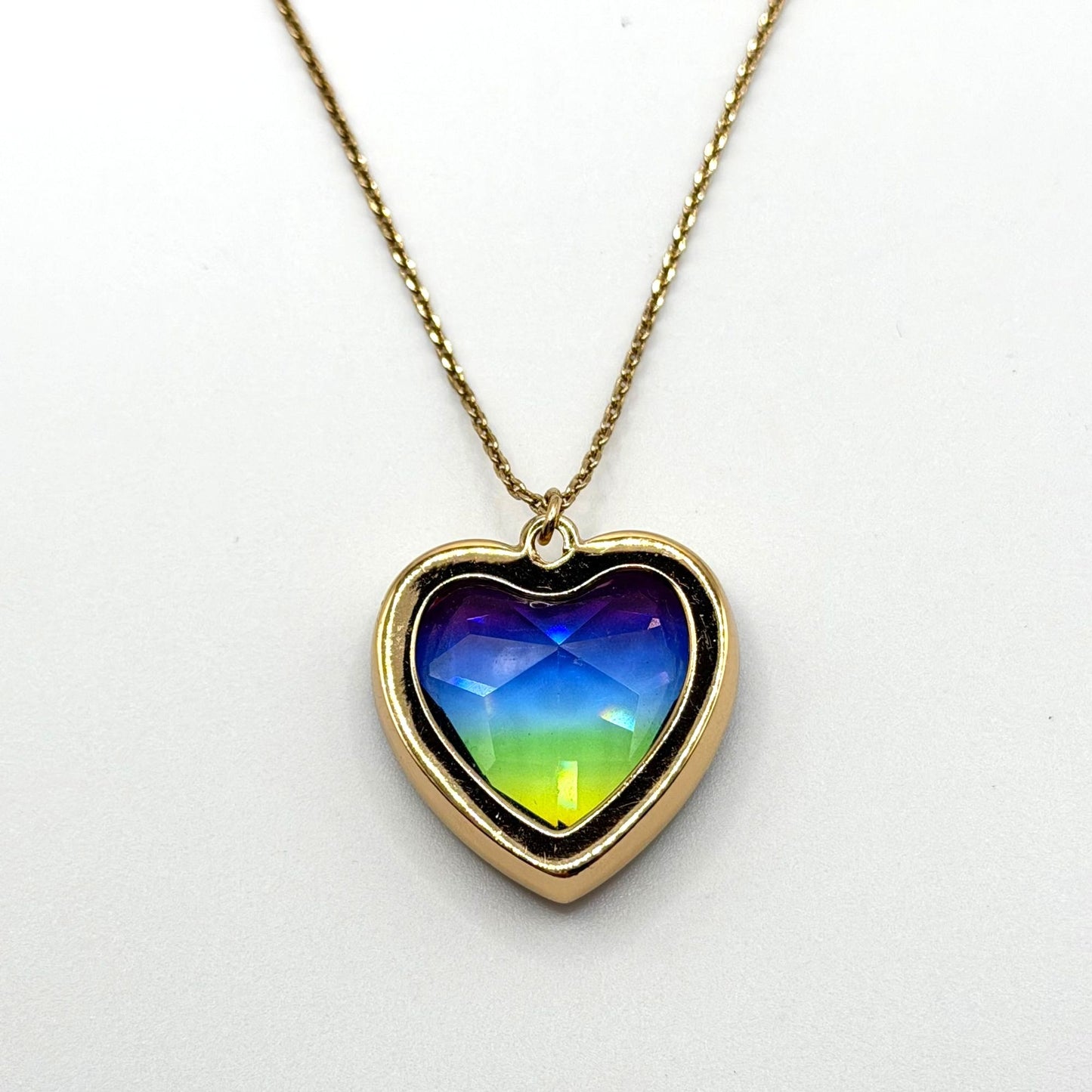 Betsey Johnson Rainbow Heart Pendant Necklace Gold-Tone