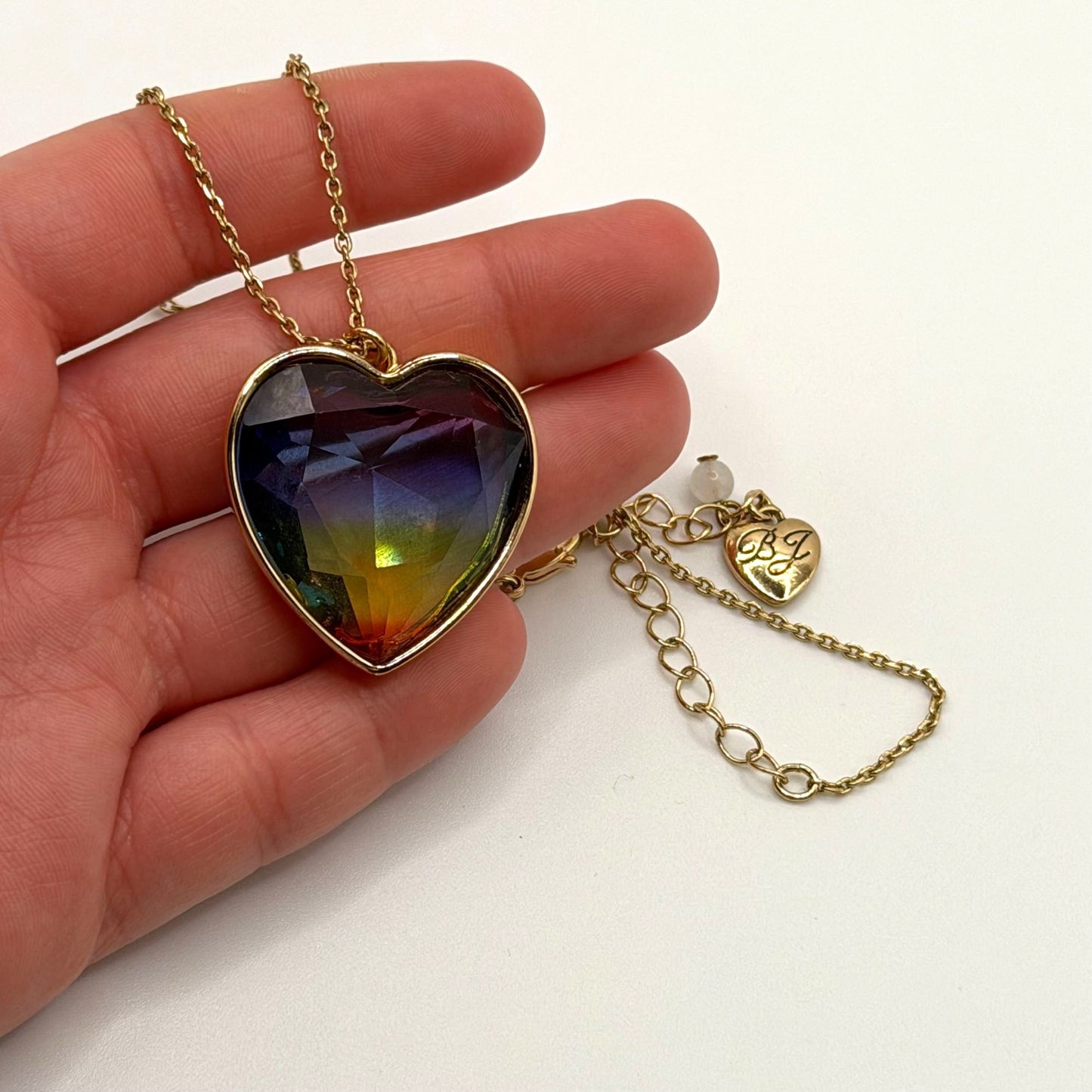 Betsey Johnson Rainbow Heart Pendant Necklace Gold-Tone