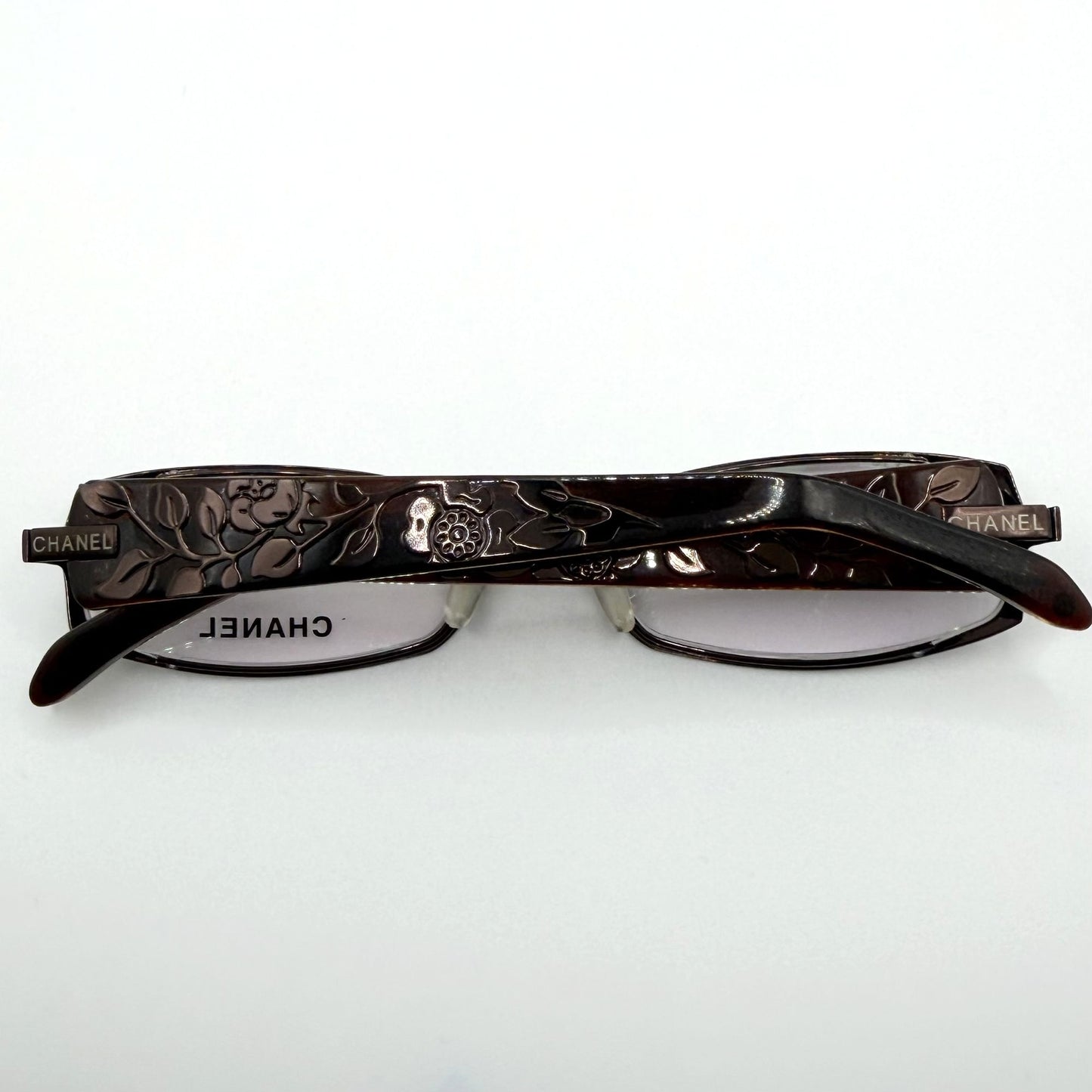 Vintage Chanel Brown Floral Rectangular Eyeglass Made In Italy