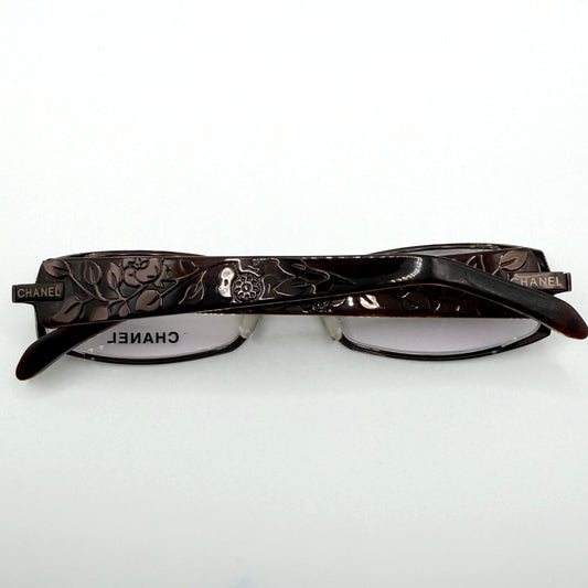 Vintage Chanel Brown Floral Rectangular Eyeglass Made In Italy