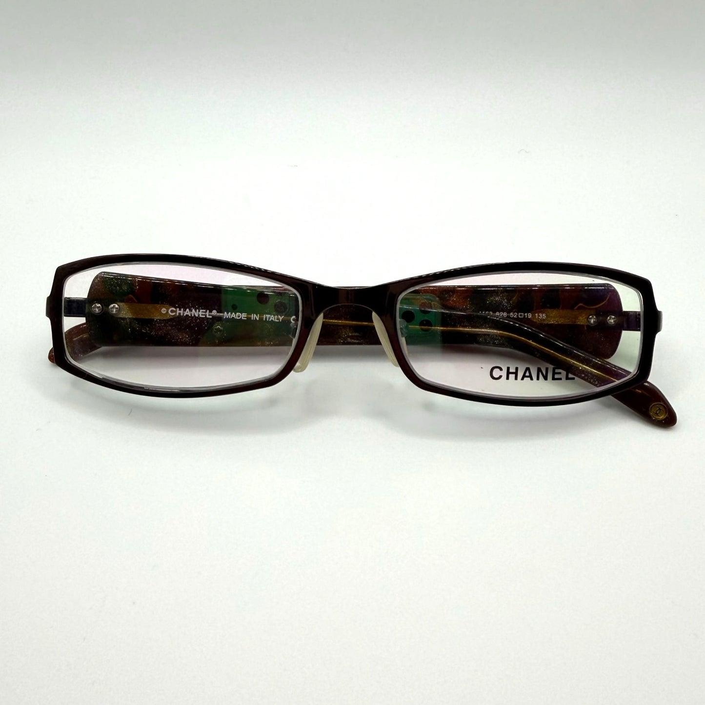 Vintage Chanel Brown Floral Rectangular Eyeglass Made In Italy