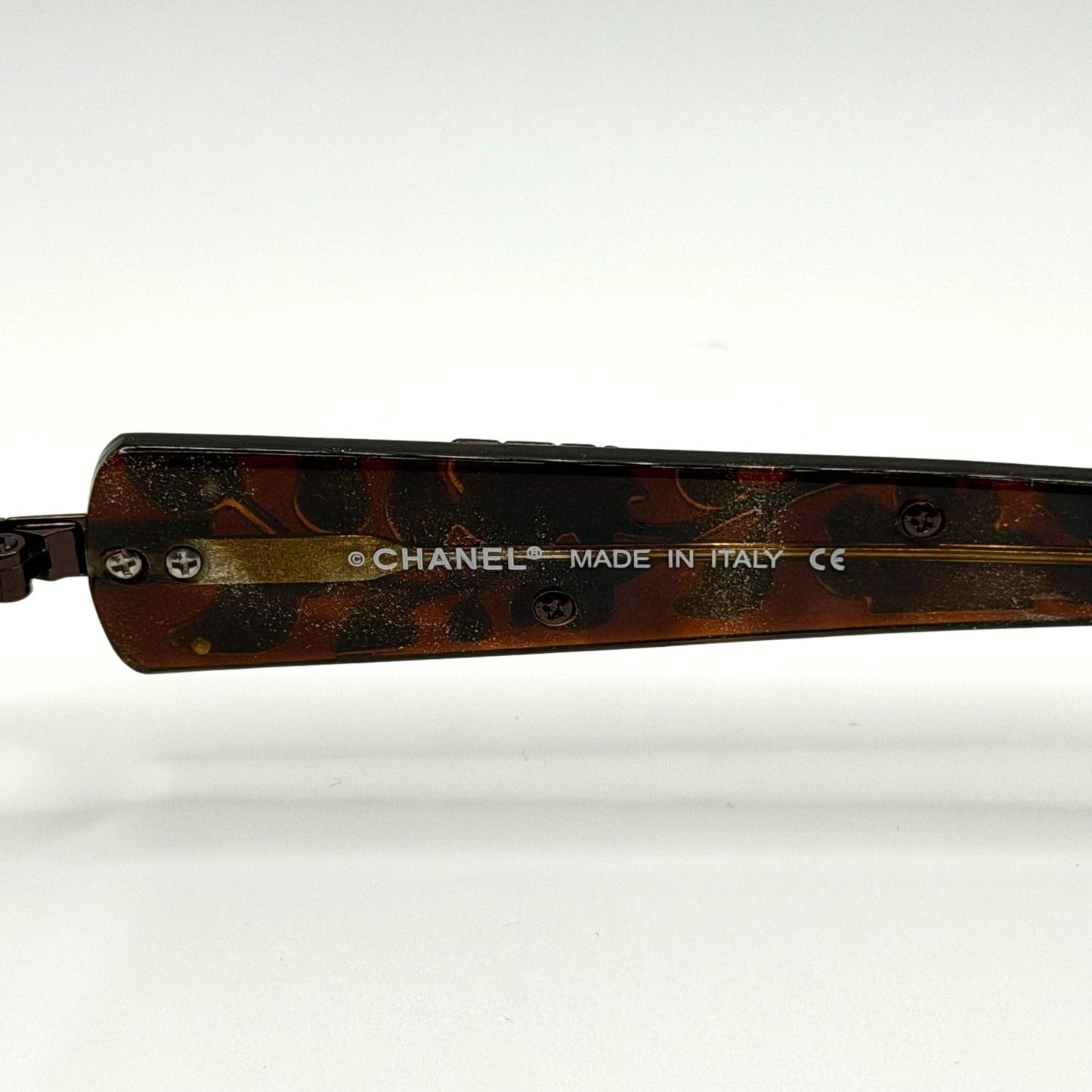 Vintage Chanel Brown Floral Rectangular Eyeglass Made In Italy