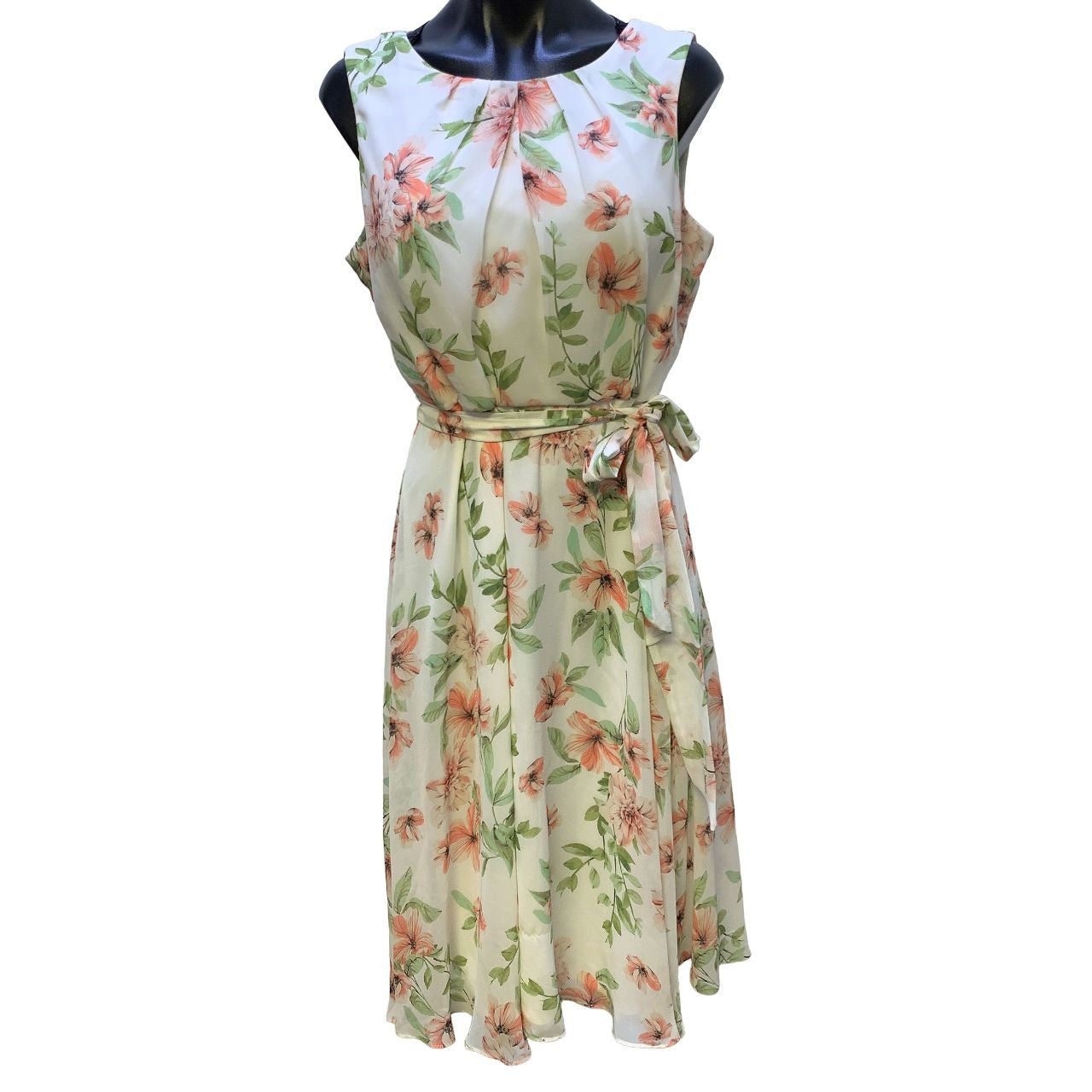 *Jessica Howard Ivory & Green Floral Print Dress Size 10P
