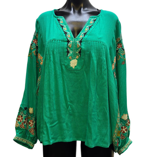 NWT Easel Embroidered Blouse Green Small - Bohemian Style