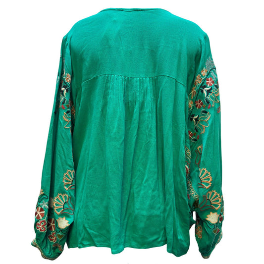 NWT Easel Embroidered Blouse Green Small - Bohemian Style