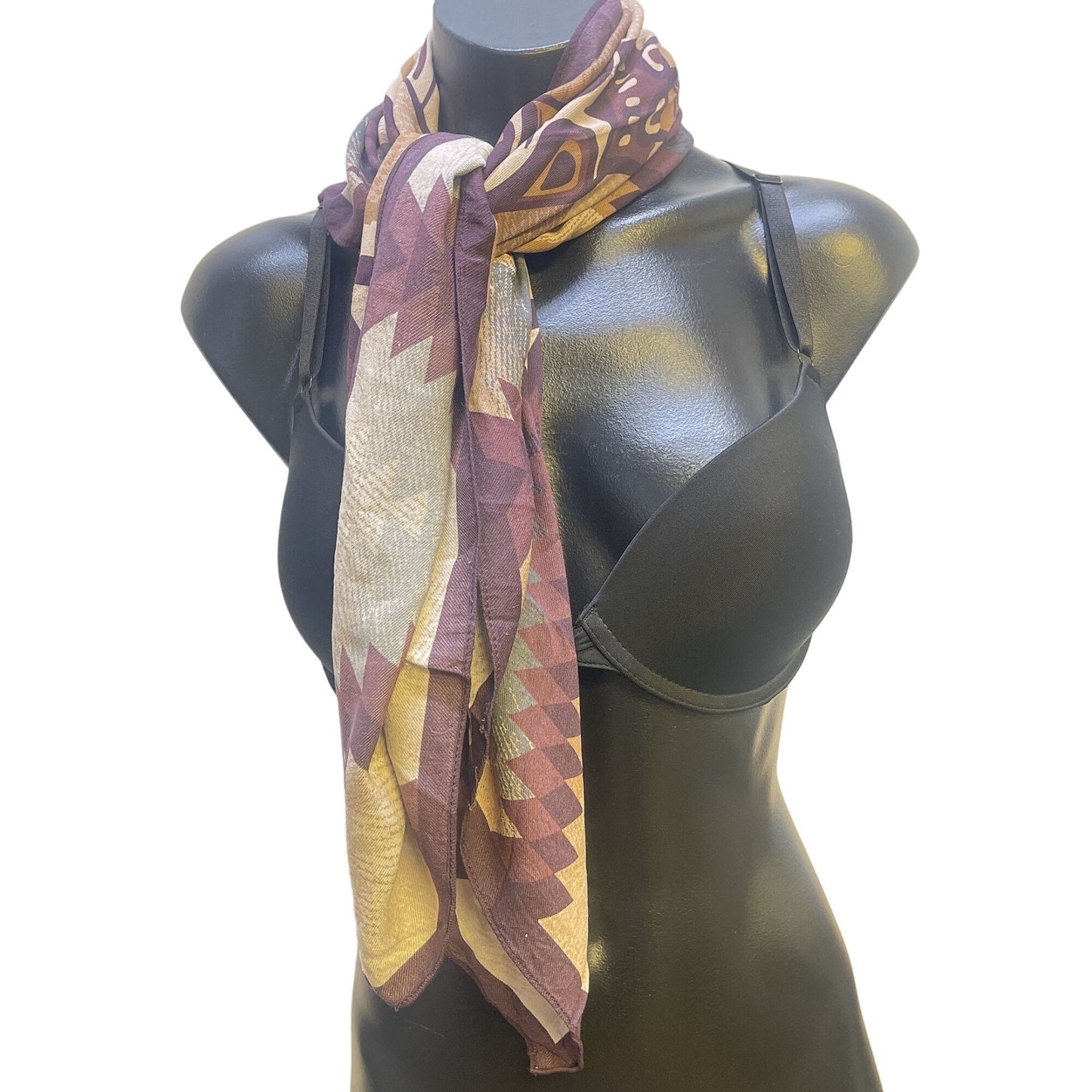 Double D Ranch Western Totem Square Scarf Purple Tan