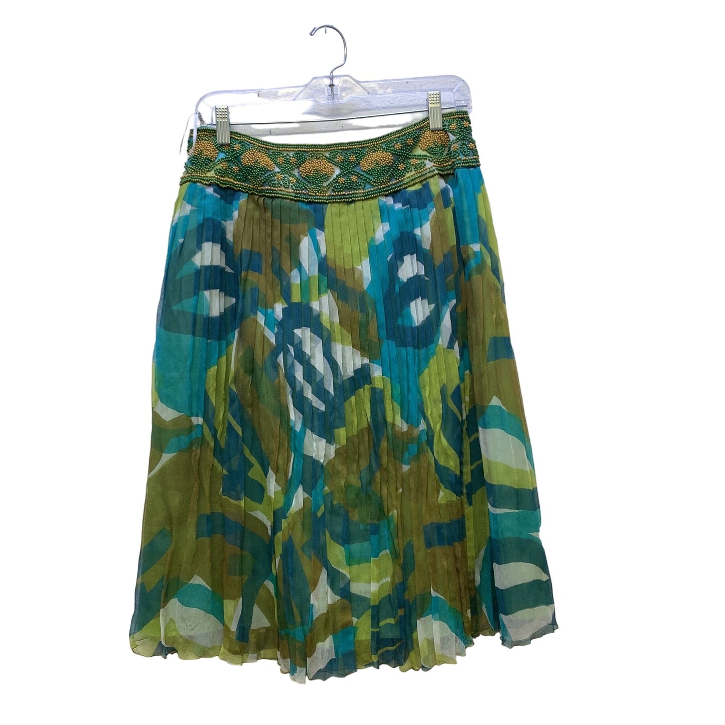 Lafayette 148 NY Green & Blue Pleated Silk Skirt Size 6