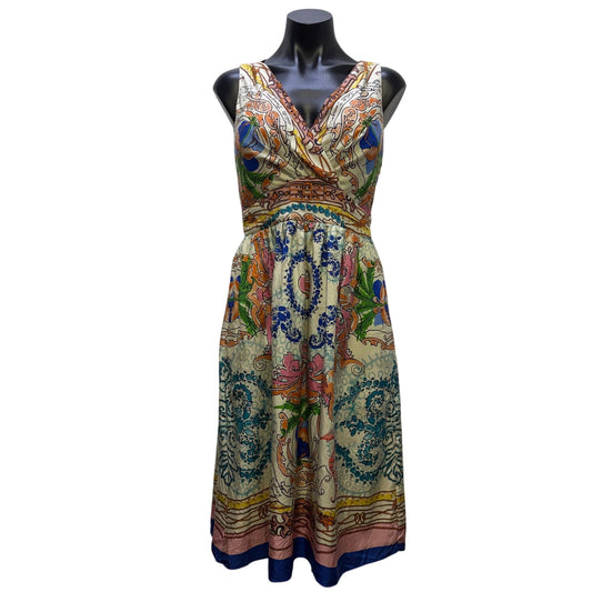 Collette Dinnigan Silk Midi Dress With Multicolor Print & V-Neckline 2