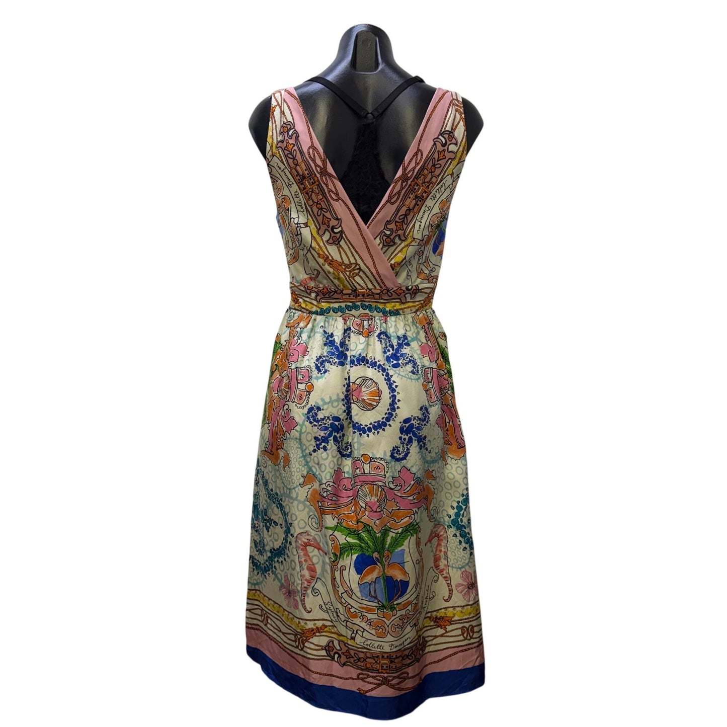 Collette Dinnigan Silk Midi Dress With Multicolor Print & V-Neckline 2