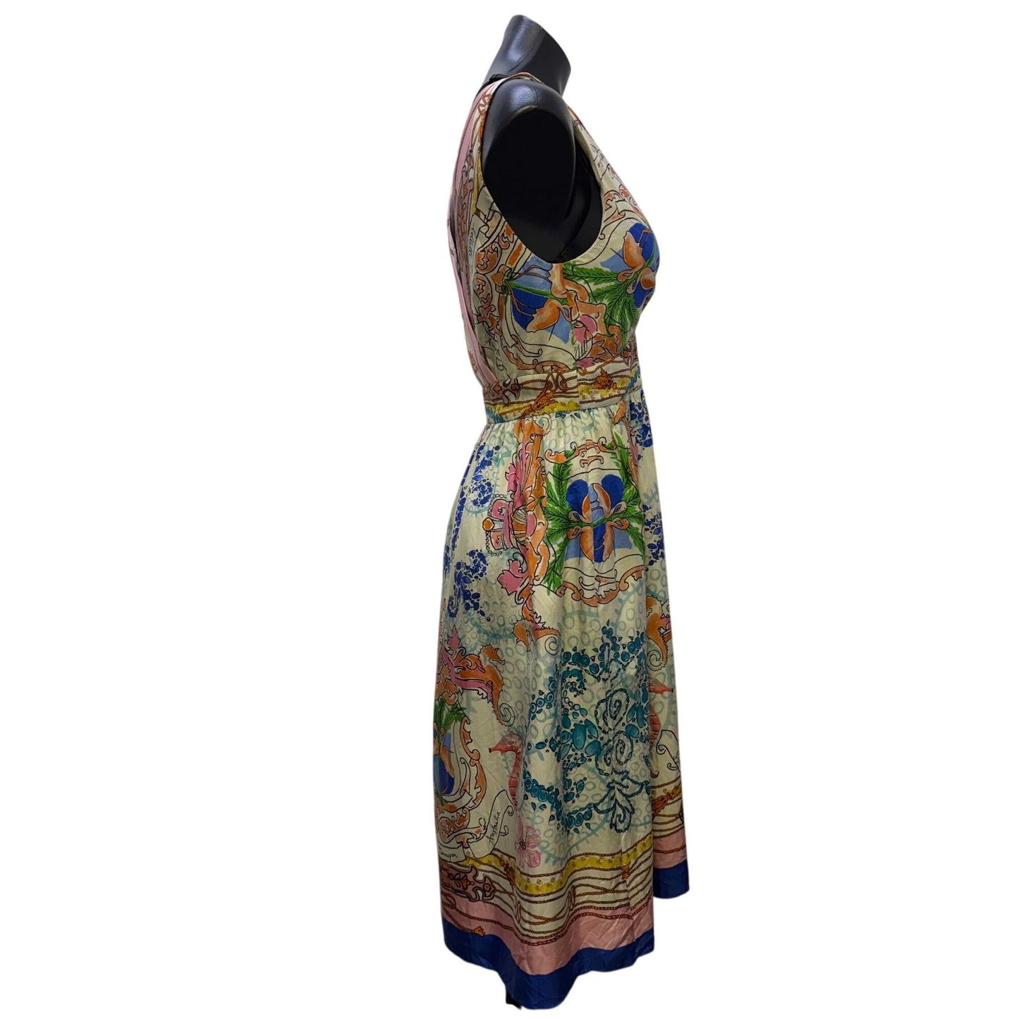 Collette Dinnigan Silk Midi Dress With Multicolor Print & V-Neckline 2