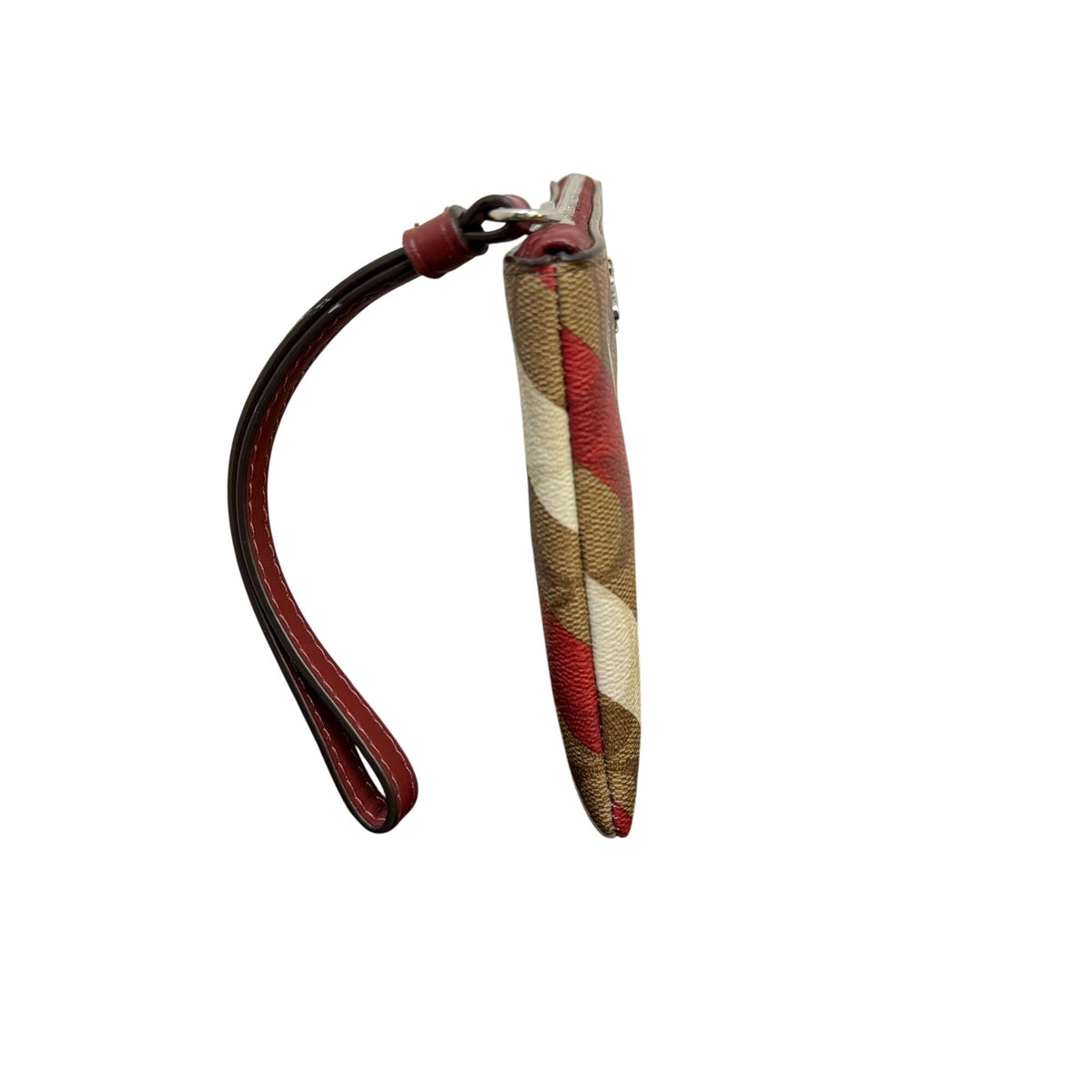 Coach Signature Stripe Wristlet Red & Khaki