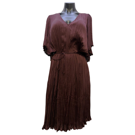 Vince Belted Wine Dress With Pleated Texture L