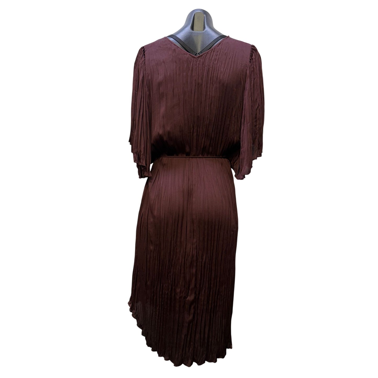 Vince Belted Wine Dress With Pleated Texture L