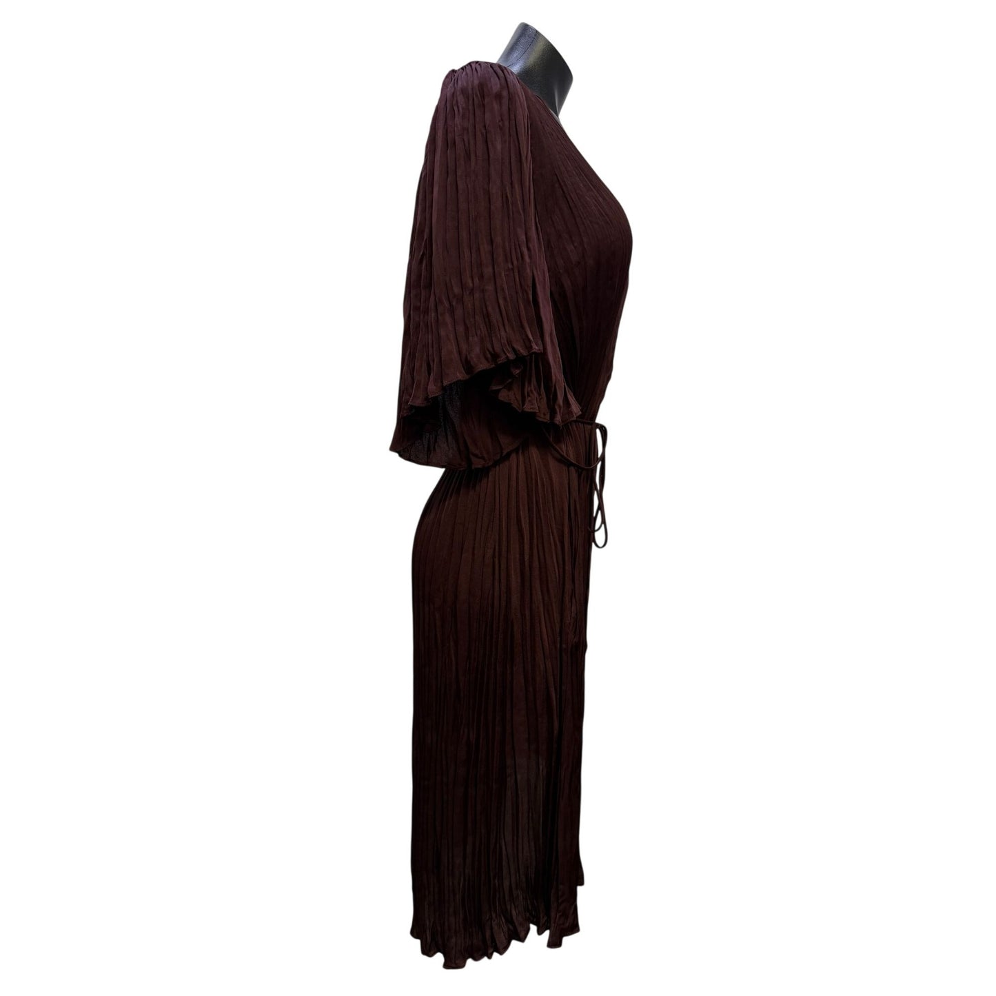 Vince Belted Wine Dress With Pleated Texture L
